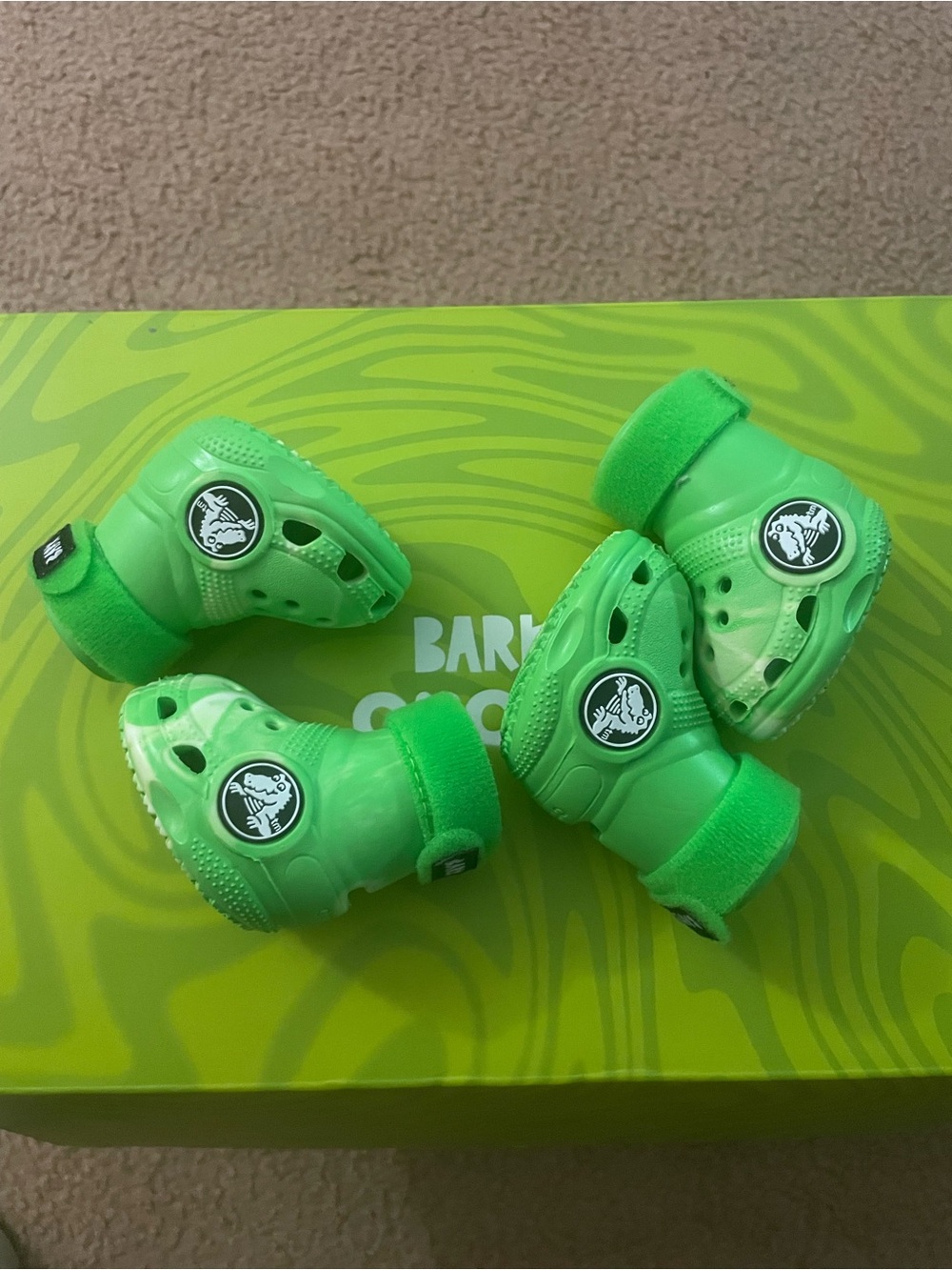 BARK! Dog CROCS Neon Green Boots with Velcro Straps